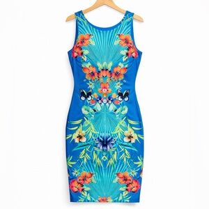 Cache Vibrant Blue Floral Dress, Sz M